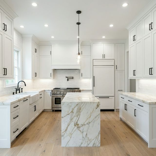 Buckhead Kitchen After — Luxury White Shaker Cabinets, Marble Countertops